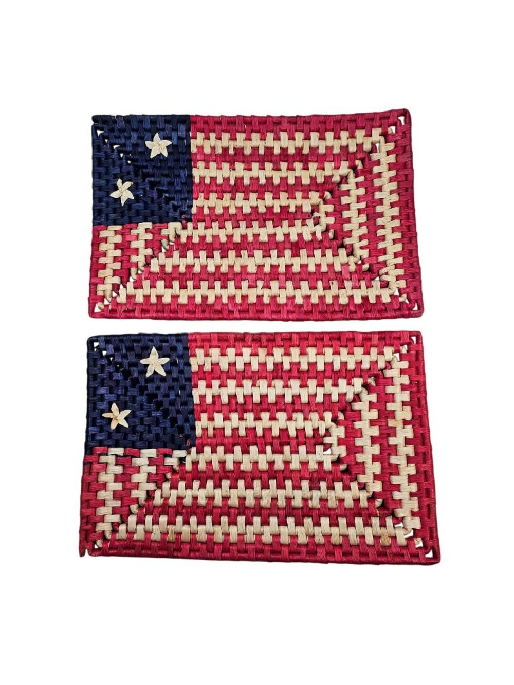 Set of 2 Wicker American Flag Placemats Red White & Blue 18"x12" Patriotic 4th